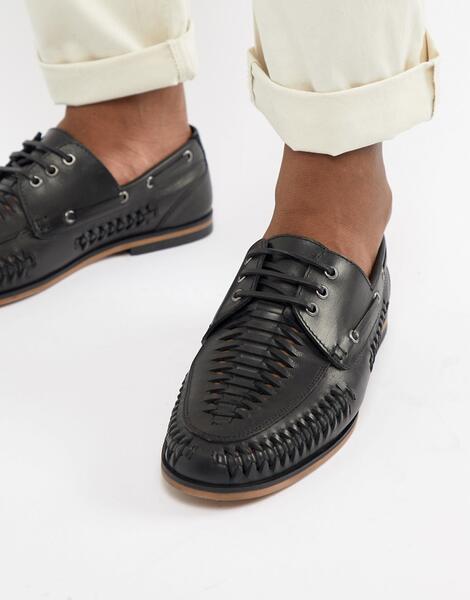 Плетеные туфли из черной кожи на шнуровке ASOS DESIGN - Черный 1241692