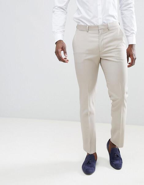 Светло-бежевые узкие брюки из 100% шерсти ASOS DESIGN Wedding 1191811