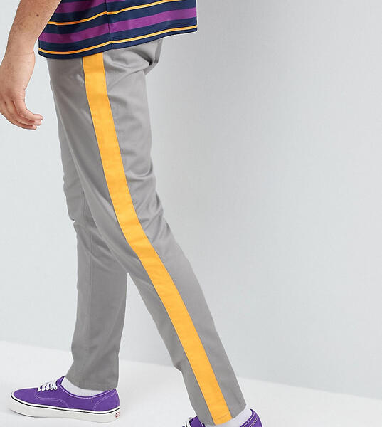 Серо-желтые суженные книзу брюки с полосками ASOS DESIGN Tall - Серый 1232361