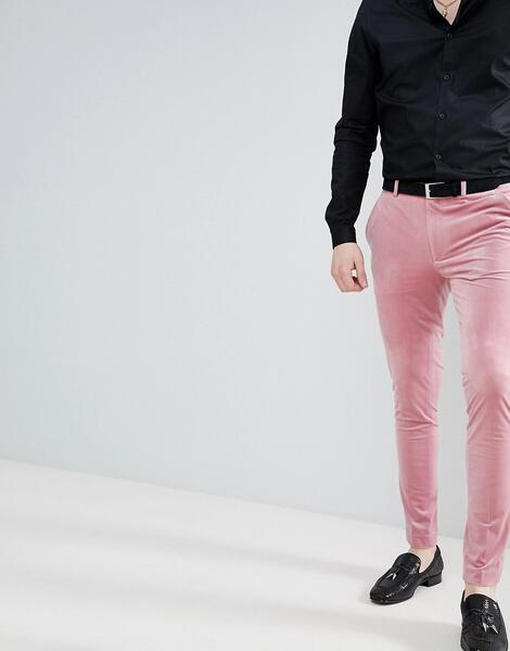 Супероблегающие строгие бархатные брюки пыльно-розового цвета ASOS DES ASOS DESIGN 1193216
