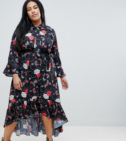 Платье миди с цветочным принтом и ремнем Uttam Boutique Plus - Черный 1256101
