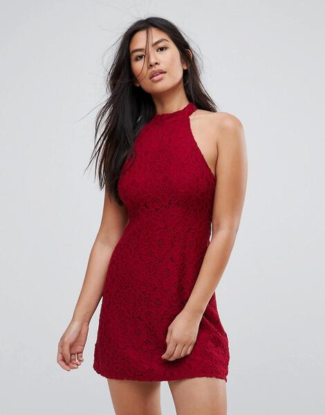 Кружевное платье мини с халтером Abercrombie & Fitch - Красный Abercrombie& Fitch 735852