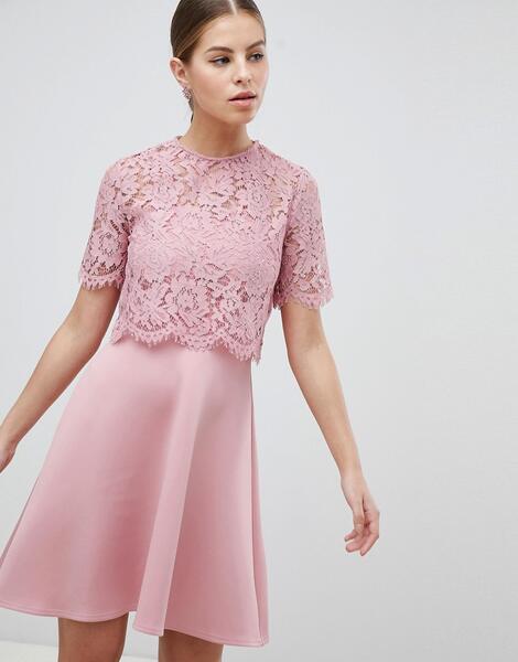 Короткое приталенное платье с кружевом Club L - Розовый 1267482