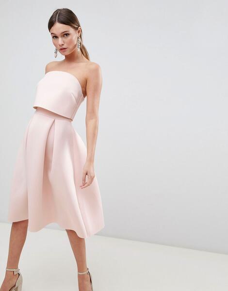 Платье-бандо миди для выпускного с кроп-топом ASOS DESIGN - Розовый 1283633