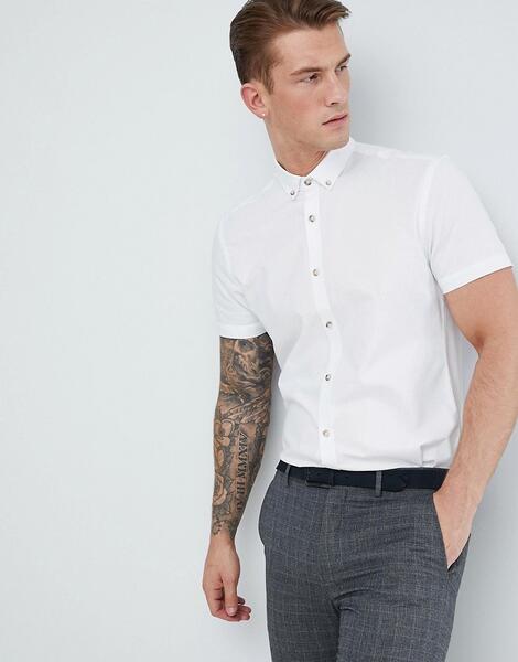 Белая облегающая оксфордская рубашка с короткими рукавами Moss London MOSS BROS 1267373