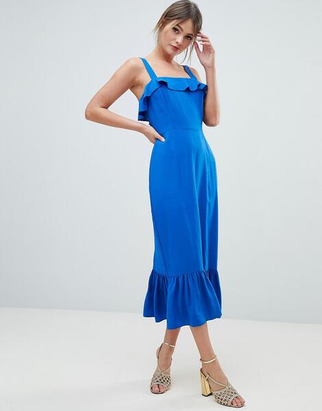 Платье миди с квадратным вырезом и оборкой ASOS DESIGN - Синий 1279641