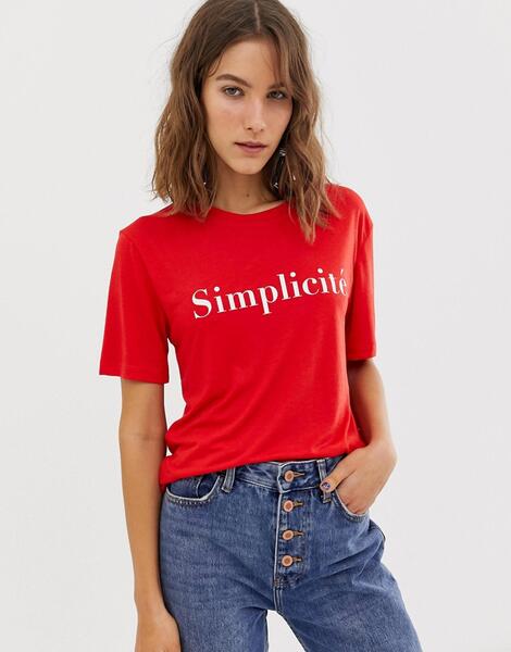 Свободная футболка с принтом Simplicite Neon Rose - Красный 1256335