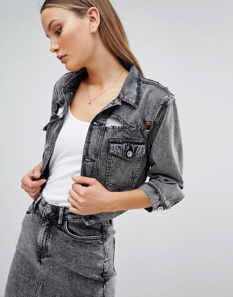 Укороченная джинсовая куртка с прорехами Diesel - Черный 1242004