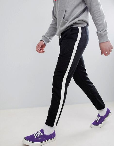 Черные укороченные брюки узкого кроя с непсами и отделкой лентой по бо ASOS DESIGN 1232772