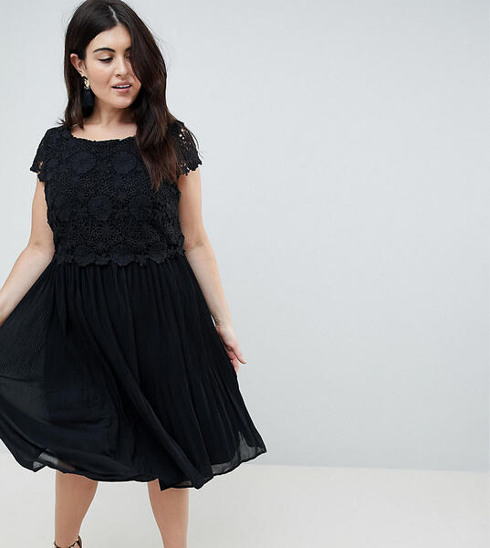 Платье с кружевным топом и юбкой со складками Lovedrobe - Черный 1171331
