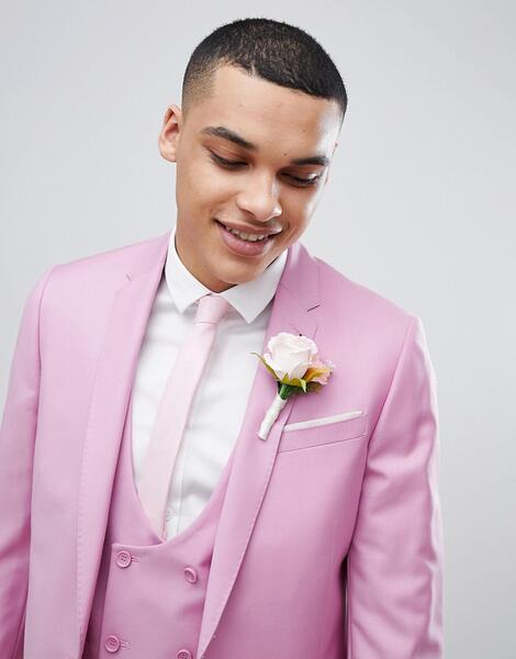 Розовый приталенный пиджак из 100% шерсти ASOS DESIGN Wedding 1191802