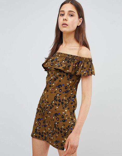 Платье с оборками и леопардовым принтом Daisy Street - Зеленый 1264211