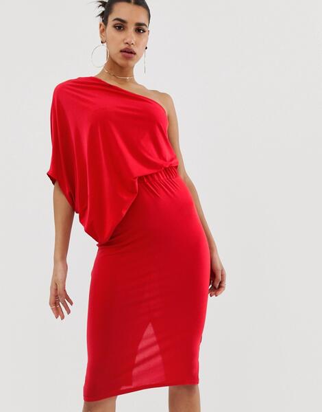 Платье-футляр на одно плечо с драпировкой ASOS DESIGN - Красный 1244891