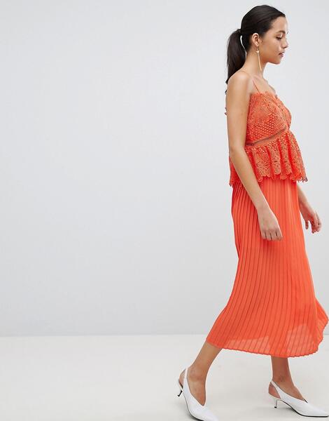 Платье миди с кружевом и плиссировкой Liquorish - Оранжевый 1240363