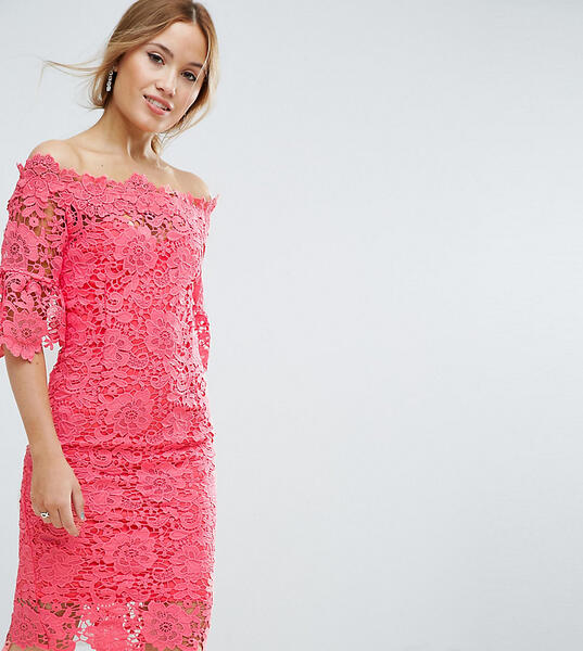 Ажурное платье миди с оборками на рукавах Paper Dolls Petite - Розовый 993634
