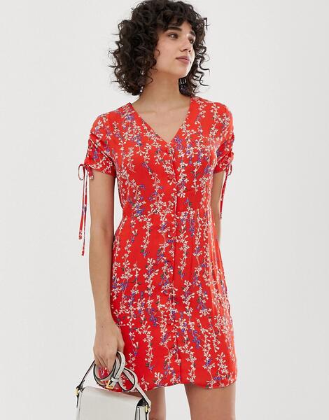 Платье с мелким цветочным принтом и запахом Moon River - Красный 1267932