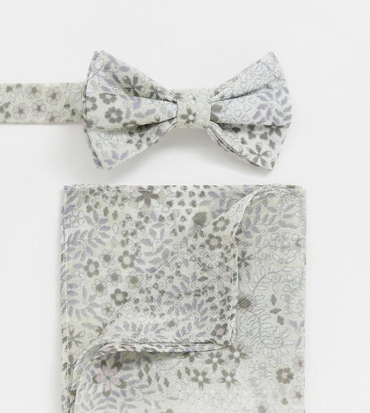 Белый галстук-бабочка и платок для пиджака с цветочным принтом ASOS DE ASOS DESIGN 1265183