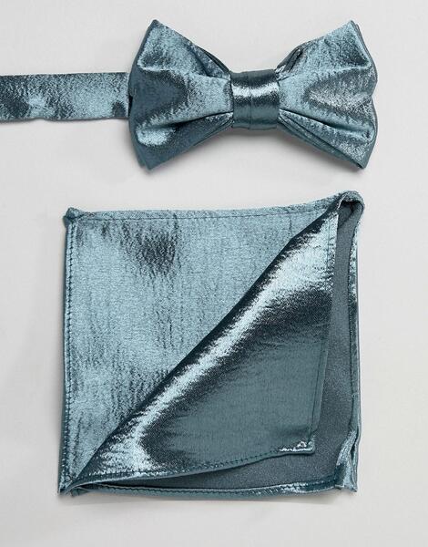 Зеленый атласный галстук-бабочка и платок для пиджака ASOS DESIGN 1265039