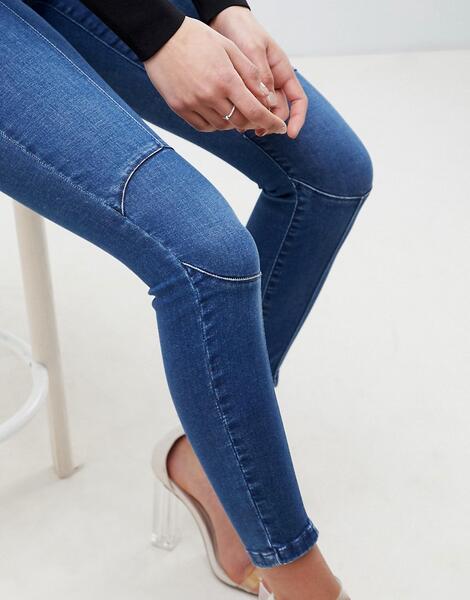Темно-синие джинсы скинни с завышенной талией и отделкой в области кол ASOS DESIGN 1247558