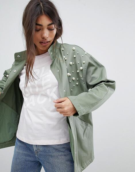 Куртка с отделкой искусственным жемчугом ASOS DESIGN - Зеленый 1218935