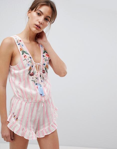 Пижамный ромпер с вышивкой и оборками River Island - Розовый 1253993