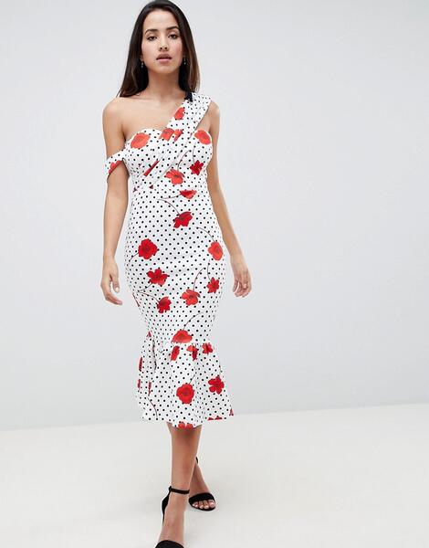 Платье миди в горошек с цветочным принтом ASOS DESIGN - Мульти 1250275