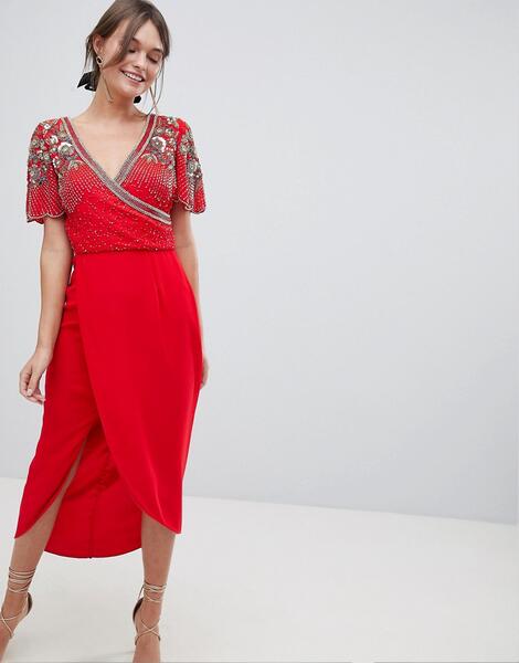 Декорированное платье миди с запахом Virgos Lounge Julisa - Красный 1241980