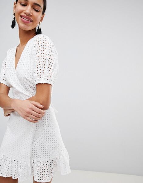 Платье с запахом и вышивкой ришелье Fashion Union - Белый 1221450