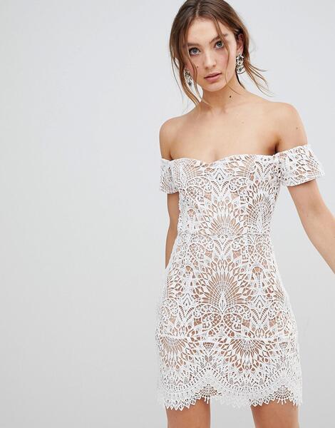 Кружевное платье с широким вырезом Boohoo - Белый 1217858