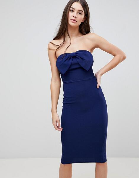 Облегающее платье миди с бантом Ax Paris - Темно-синий 1227590