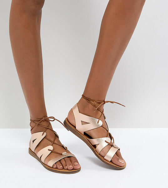 Золотисто-розовые кожаные сандалии на шнуровке Office Saffy - Золотой 1205233