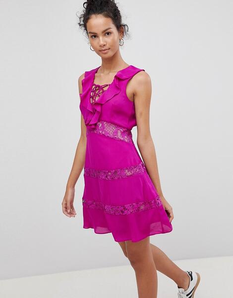 Платье со шнуровкой и оборками Glamorous - Фиолетовый 1175006