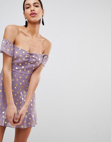 Чайное платье в горошек Fashion Union - Фиолетовый 1221453