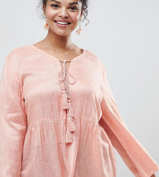 Блузка с цветочным рисунком, завязкой с кисточками и оборкой Glamorous Glamorous Curve 1222749