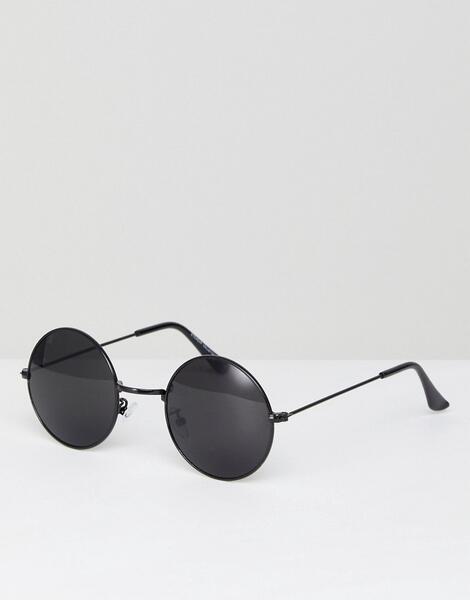 Солнцезащитные очки в круглой оправе с черными стеклами 7x - Черный 1220636