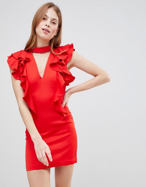 Платье с чокером и оборками Glamorous - Красный 1175073