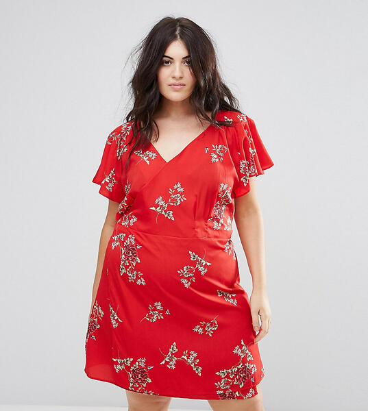Платье с запахом и цветочным принтом AX Paris Plus - Красный 1163735