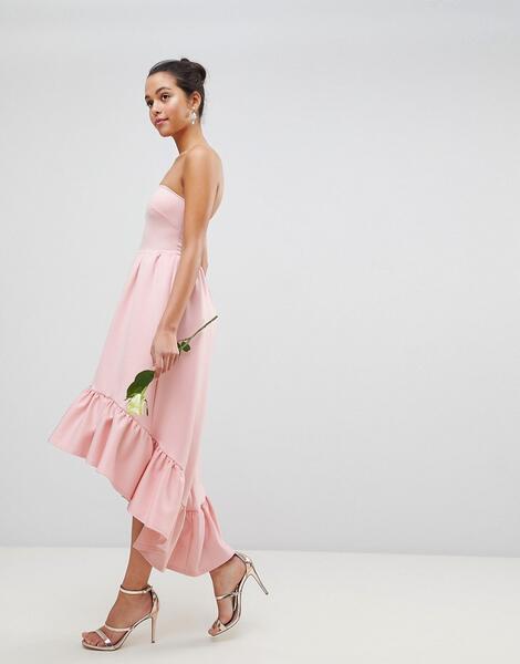 Асимметричное платье макси бандо с оборкой Club L - Розовый 1083918
