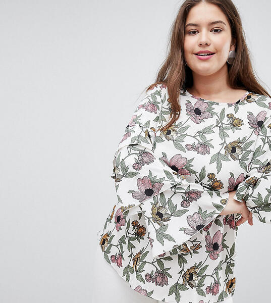 Блузка с ярусными рукавами и цветочным принтом AX Paris Plus - Мульти 1233065