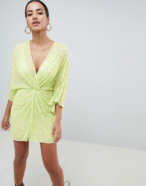 Платье мини с широкими рукавами и пайетками ASOS DESIGN - Зеленый 1230261