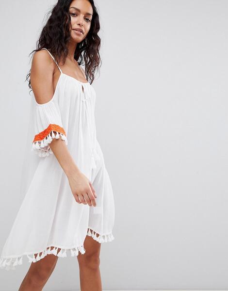 Пляжное платье с открытыми плечами и вышивкой Anmol - Белый 1096463