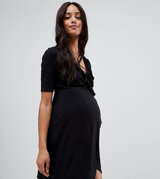 Чайное платье с запахом и оборками ASOS DESIGN Maternity - Черный ASOS Maternity - Nursing 1238778