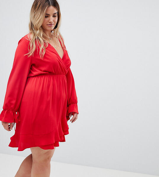 Платье с запахом и оборкой Boohoo Plus - Красный 1246278