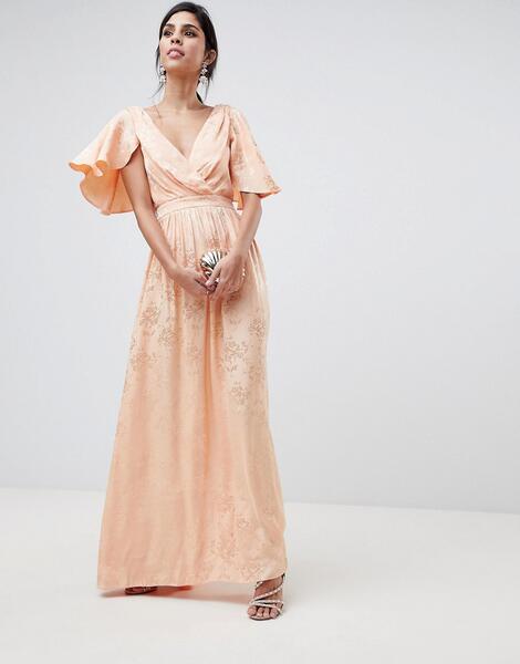 Мягкое жаккардовое платье макси с рукавами клеш ASOS DESIGN - Розовый 1212667