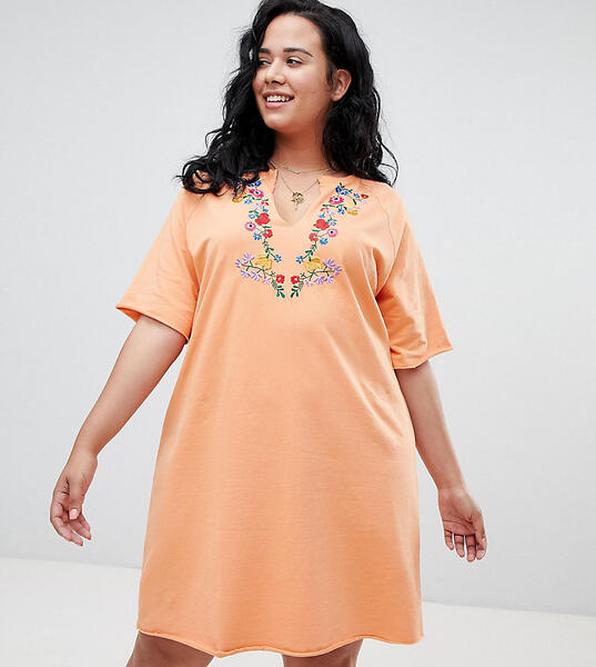 Платье-футболка в стиле оверсайз с вышивкой ASOS CURVE - Оранжевый 1203658