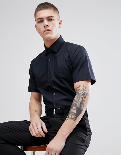 Строгая приталенная рубашка с короткими рукавами Calvin Klein - Черный 1258526