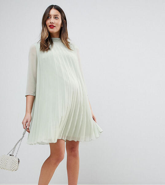 Плиссированное платье-трапеция мини ASOS Maternity - Зеленый 1210988