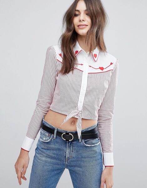 Полосатая рубашка в стиле вестерн с вышивкой сердец Fashion Union 1214106