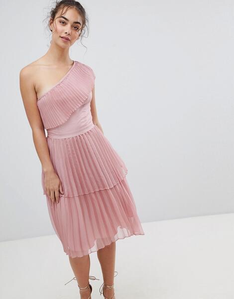 Плиссированное платье на одно плечо Glamorous - Розовый 1151407