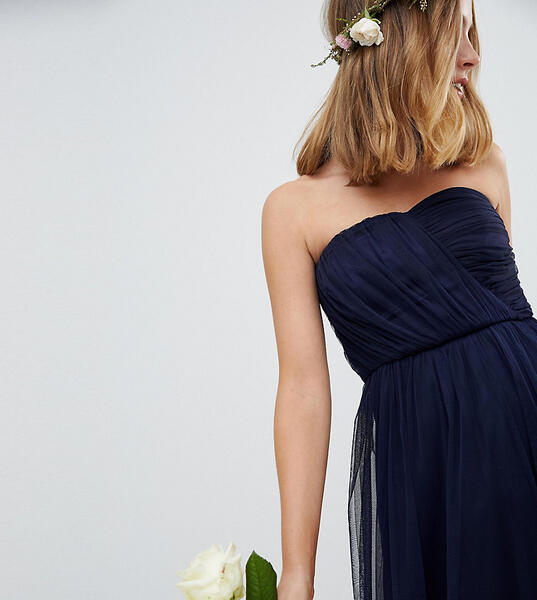 Платье-бандо миди из тюля ASOS DESIGN Petite Bridesmaid - Темно-синий Asos Petite 1212846